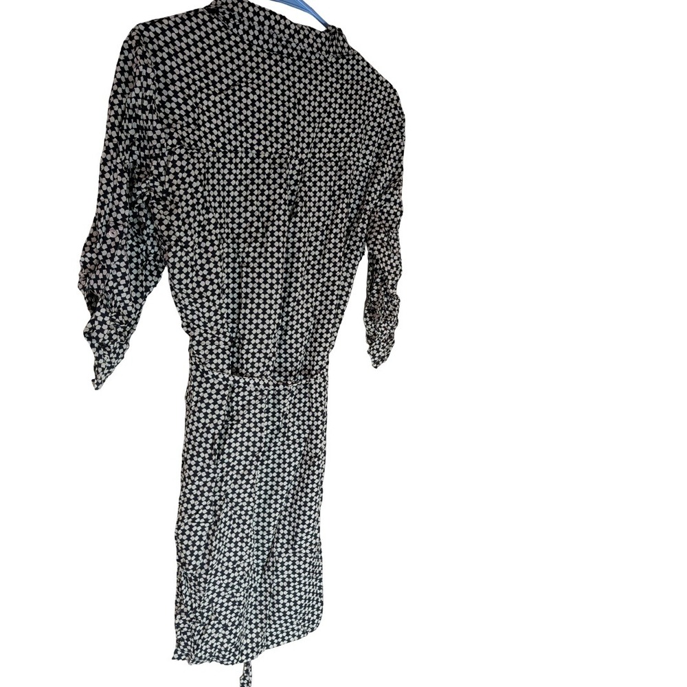 MSSP Max Studio Shirtdress Womens L Black White Geometric Rayon Roll Tab Vintage - Picture 10 of 12